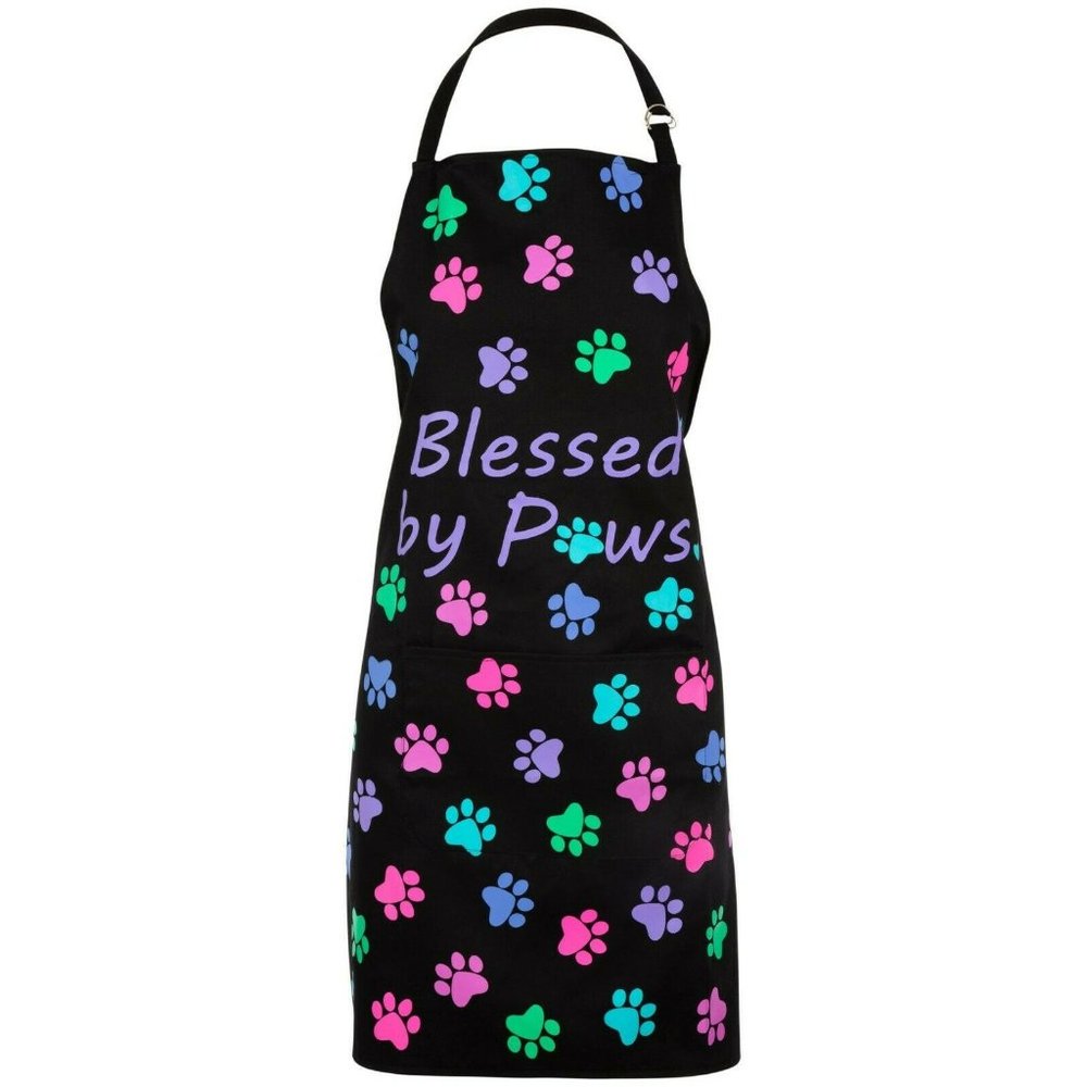 Colorful Paw Print Pet Lovers Kitchen Apron (Blessed by Paws)